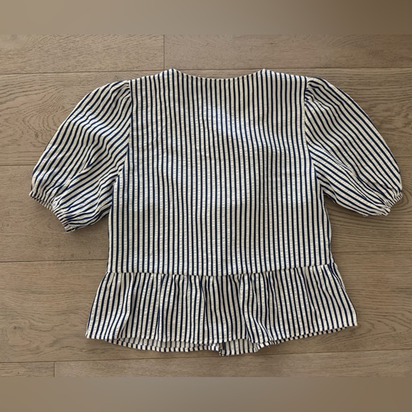 Stradivarius Striped Blouse with Tie Bows Navy Blue and White size M - Picture 4 of 7